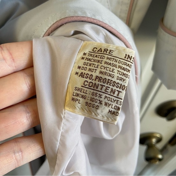 Vintage Freddi Gail Trench Coat Waist Tie Hooded Lined Blue Purple Trim Size 9 - Picture 9 of 10